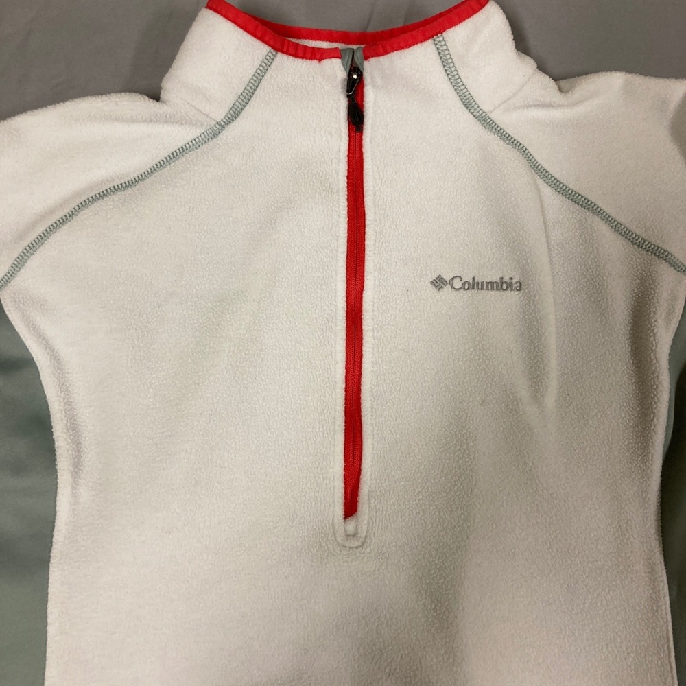 Columbia Omni-Heat Fleece Pullover Quarter Zip White Red XL AL6321‎ - Picture 2 of 14